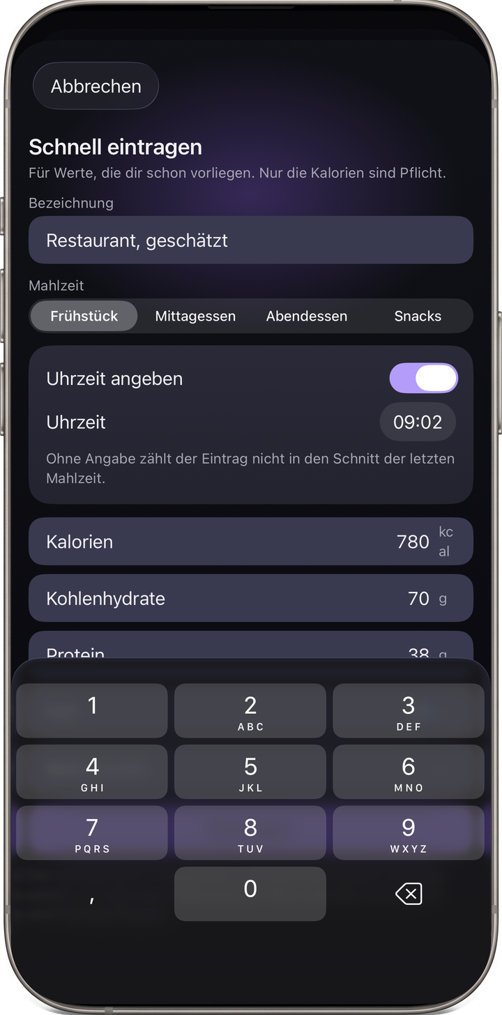 Schnelleingabe-Formular einer von inventivo entwickelten iOS-App