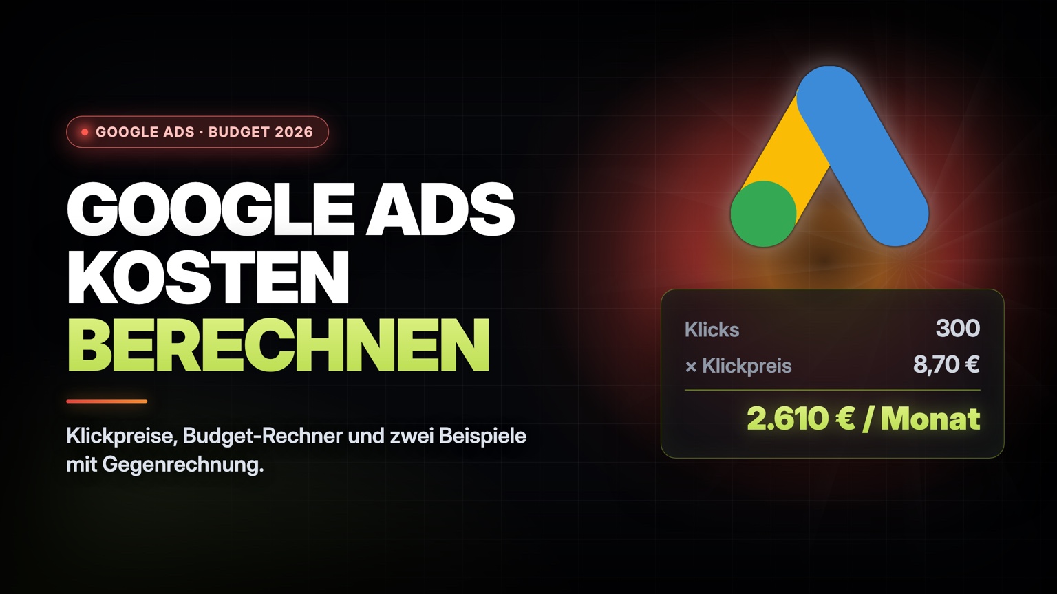 Google Ads Kosten 2026: Budget berechnen mit Rechner, Blog-Header von inventivo